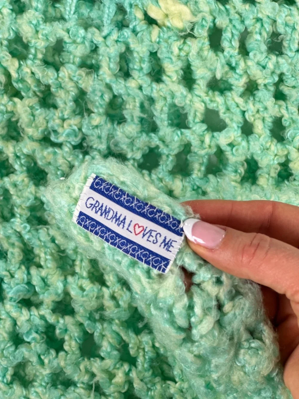 Handmade Mint Green Crochet Afghan Throw 46x44 Grandma Loves Me